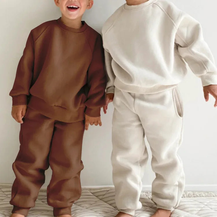 2025 Winter New Children Fleece Sports Set Boys Girls Plus Velvet Thick Sweatshirt + Sweat Pants 2pcs Suit Kids Warm Outfits