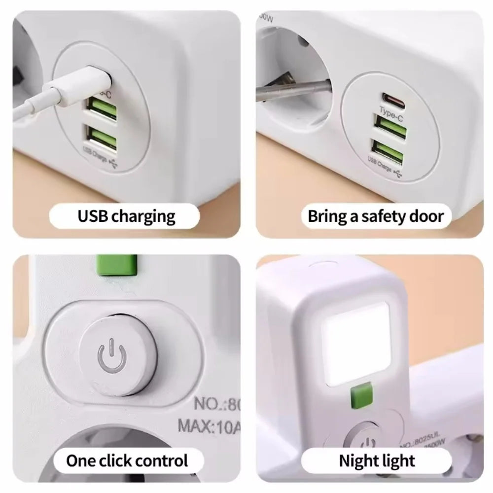 Filtro de Linha com Tomadas e Portas USB (Plug UE)