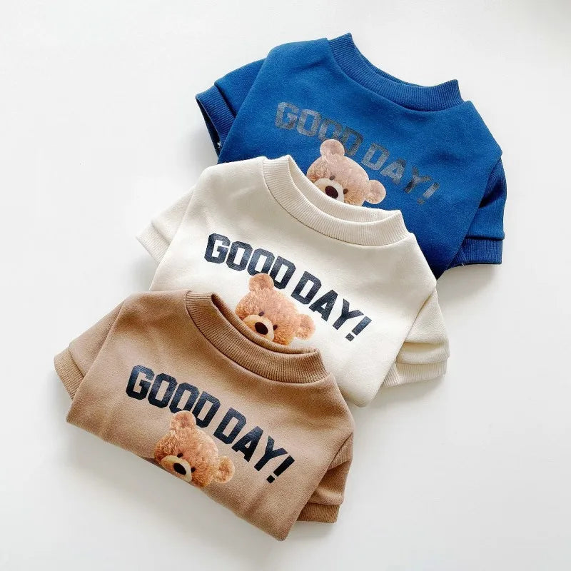 Autumn Dog Hoodies Cute Print Dog Clothing Fashion Puppy Sweatshirt Cartoon Bear Cat Hoodies Pet Pullovers Bichon Frise Costumes