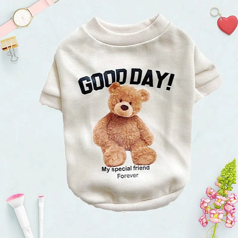 Autumn Dog Hoodies Cute Print Dog Clothing Fashion Puppy Sweatshirt Cartoon Bear Cat Hoodies Pet Pullovers Bichon Frise Costumes