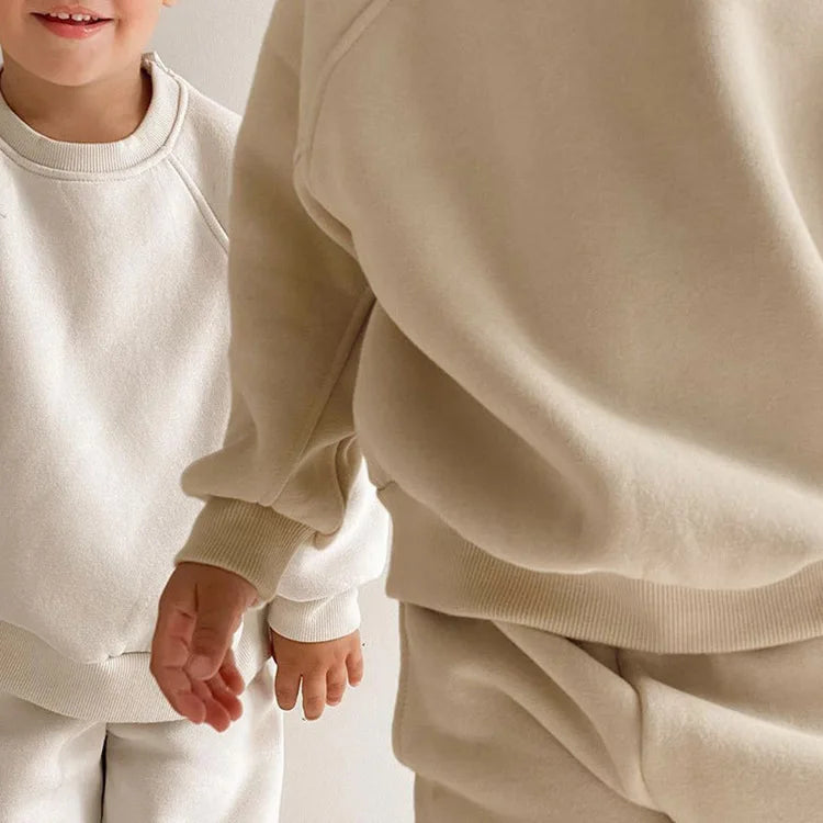 2025 Winter New Children Fleece Sports Set Boys Girls Plus Velvet Thick Sweatshirt + Sweat Pants 2pcs Suit Kids Warm Outfits