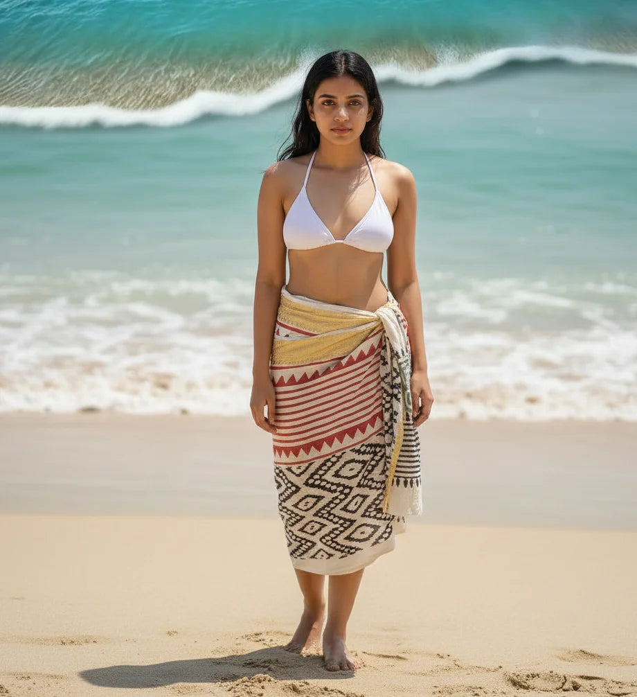 Sarong Floral Seda Biquíni Cover-Up Feminino