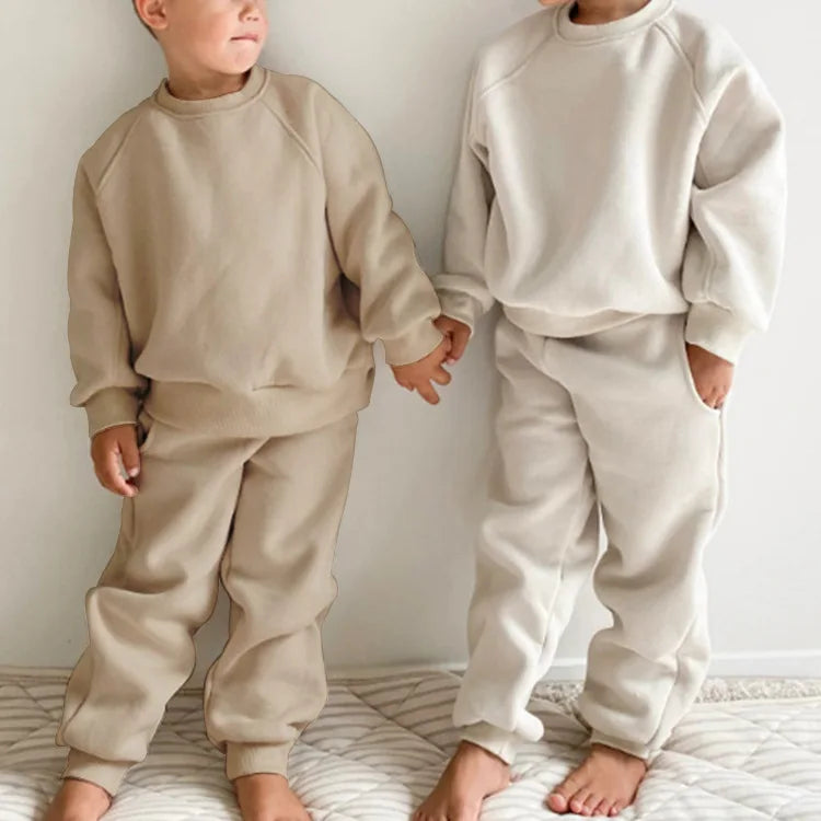 2025 Winter New Children Fleece Sports Set Boys Girls Plus Velvet Thick Sweatshirt + Sweat Pants 2pcs Suit Kids Warm Outfits