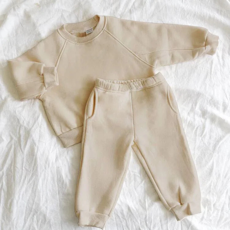 2025 Winter New Children Fleece Sports Set Boys Girls Plus Velvet Thick Sweatshirt + Sweat Pants 2pcs Suit Kids Warm Outfits