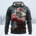 Christmas Men's Muscle Santa Claus Dark Hoodie Sweatshirt Fashion Casual Crew Neck Hooded Party Gift Drawstring Fall Winter