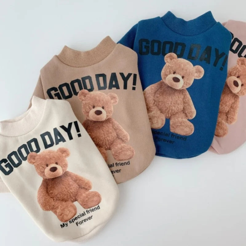 Autumn Dog Hoodies Cute Print Dog Clothing Fashion Puppy Sweatshirt Cartoon Bear Cat Hoodies Pet Pullovers Bichon Frise Costumes