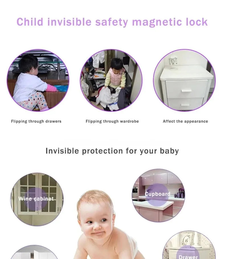 Trava Magnética Invisível de Segurança Infantil para Armários